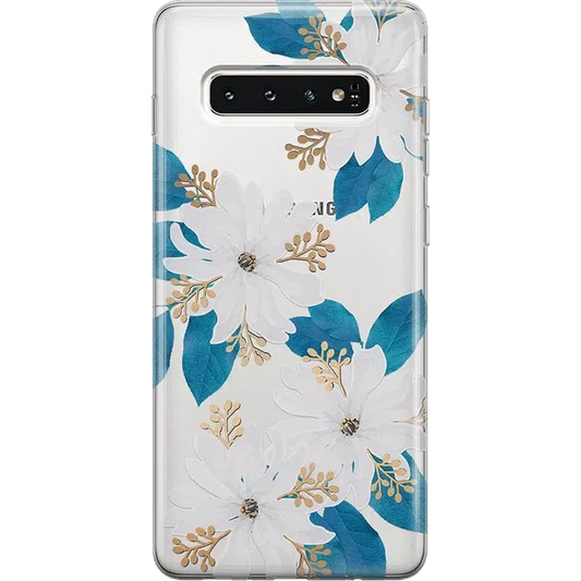 Blue and Gold Clear Floral Samsung Case Samsung Case get.casely Classic Galaxy S10 Plus