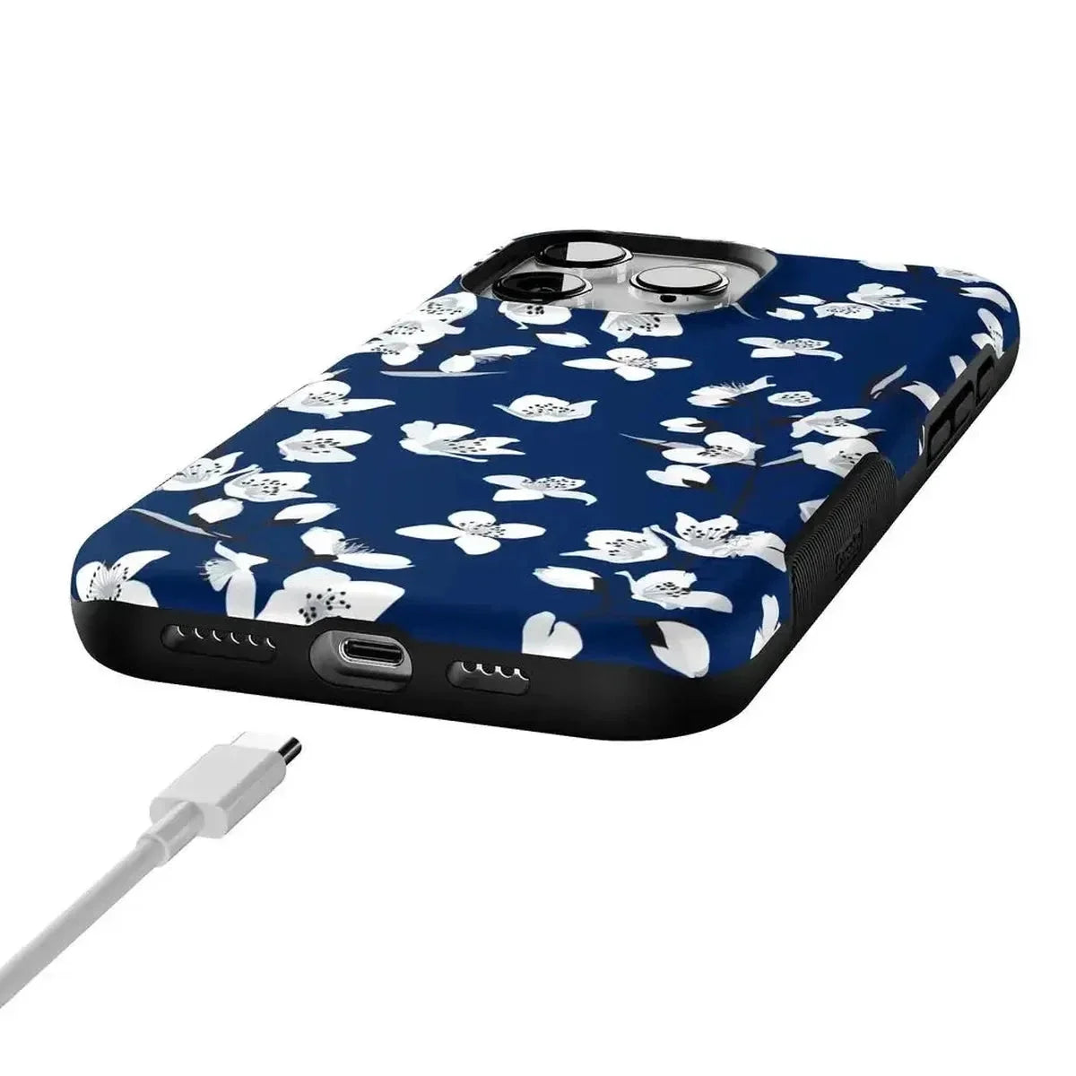 Floral Forest | Navy Cherry Blossom Floral Case iPhone Case get.casely