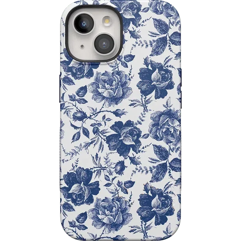 Rose to Fame | Blue & White Rose Floral Case iPhone Case get.casely Bold + MagSafe® iPhone 15 Plus