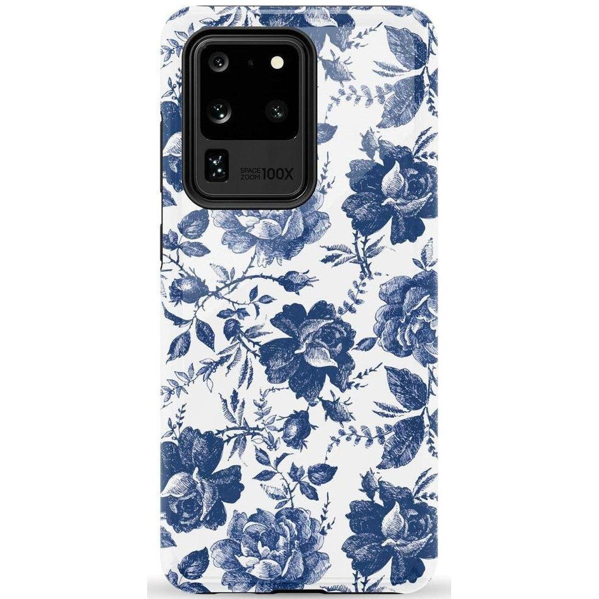 Rose to Fame | Blue & White Rose Floral Samsung Case